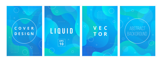 Set of minimal template in modern style design with fluid wavy shapes. Abstract background for branding. Minimal dynamic cover design with geometric element in blue color. Vector illustration