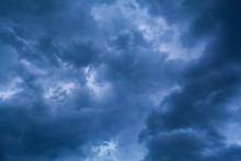 Dramatic Cloudscape Sky Background With Dark Blue Clouds, Storm