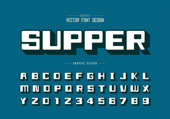 Fototapete - Shadow font and super bold alphabet vector, Square typeface letter and number design