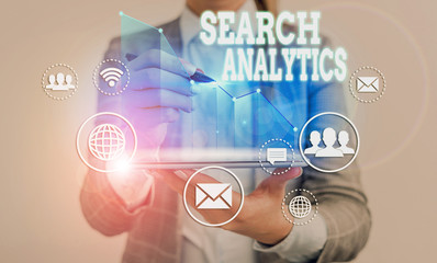 Poster - word writing text search analytics. business photo showcasing investigate particular interactions am