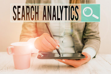 Poster - conceptual hand writing showing search analytics. concept meaning investigate particular interaction