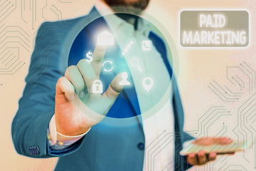 Poster - word writing text paid marketing. business photo showcasing marketers pay the owner of ad space in u