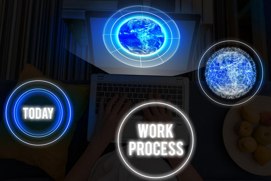 Word writing text Work Process. Business photo showcasing Standard procedures how to handle a particular job rules system Elements of this image furnished by NASA