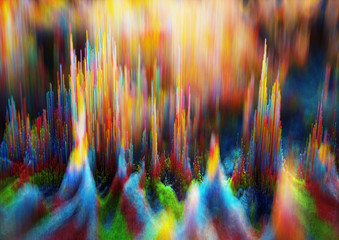 3d render of abstract scatter landscape based on particles in rectangle shape in multi colors 