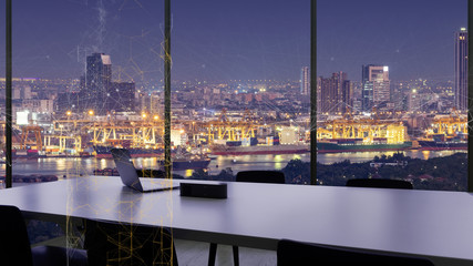 Poster - Business Smart Logistics concept,Global business connection technology interface global partner connection of Container Cargo freight ship for Logistic Import Export mangement in meeting room.