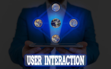 Fototapete - Text sign showing User Interaction. Business photo showcasing the conduit between huanalysis and computer interaction Elements of this image furnished by NASA
