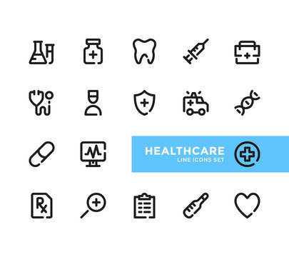 Healthcare line icons set. Pixel Perfect. Modern outline symbols collection, minimal style simple linear graphic design elements. Vector line icons