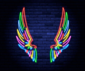 Colorful illuminated neon angel wings