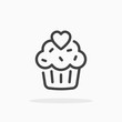 Cupcake with heart icon in line style.