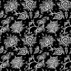 Sticker - Paisley background. Vintage Seamless pattern with hand drawn Abstract Flowers.