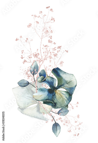 Watercolor painted floral bouquet isolated on white background Poster Mural XXL