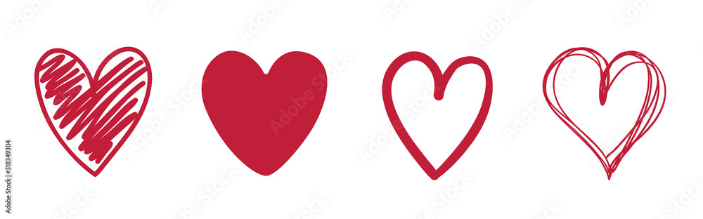 Heart on isolated white background. Love symbol. Hand drawn hearts ...