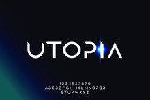 Utopia, An Abstract Technology Science Alphabet Font. Digital Space Typography Vector Illustration Design