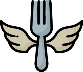 Sticker - Fork With Wings Doodle Sketch Icon