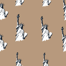 Statue Of Liberty Pattern In Vintage Style On White Background.