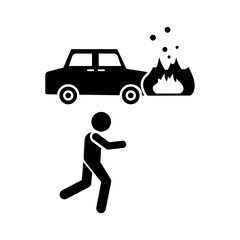 Poster - Fire, man, car icon. Simple pictogram of human and fire icons for ui and ux, website or mobile application