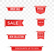 Set of sale red ribbons and labels. Vector discount banners