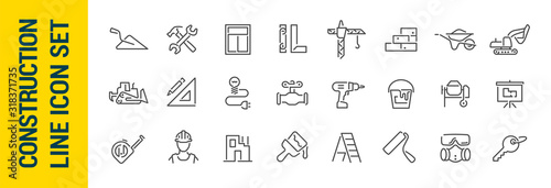 Cuadros en Lienzo Building construction vector isolated line icon set