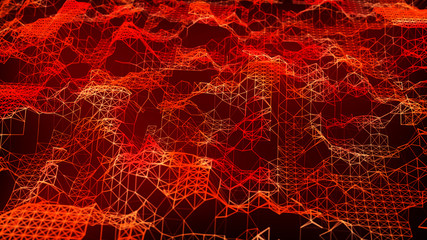 Poster - Cybernetic futuristic background. Big data visualization. Technological 3D landscape. 3D rendering.