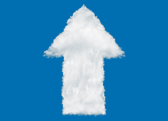 Wall Mural - Straight forward arrow shape made of clouds on blue background over sky