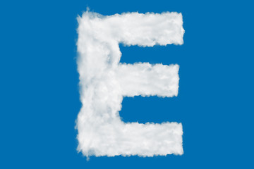 Wall Mural - Letter E font shape element made of clouds on blue background over sky