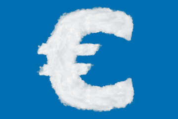 Wall Mural - Euro currency sign element made of clouds on blue background over sky