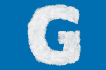 Wall Mural - Letter G font shape element made of clouds on blue background over sky