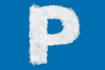 Wall Mural - Letter P font shape element made of clouds on blue background over sky