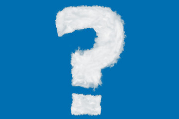 Wall Mural - Question mark font symbol shape element made of clouds on blue background over sky
