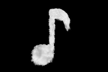 Wall Mural - One music note font symbol shape element made of clouds on black background ready for mask or blending modes