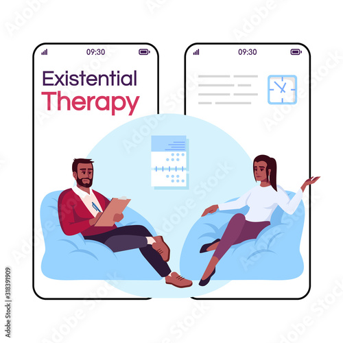 Cuadros en Lienzo Existential therapy cartoon smartphone vector app screen