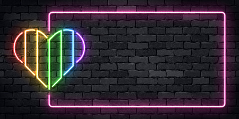 Vector realistic isolated neon sign of Pride Heart frame logo for template decoration and invitation covering on the wall background.