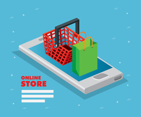 Poster - online store with smartphone and icons illustration design