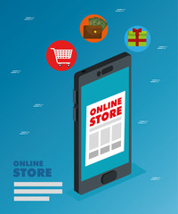 Poster - online store with smartphone and icons illustration design