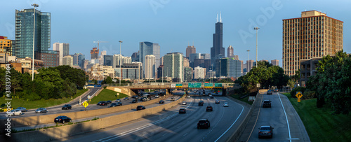 Pnorama of Chicago during sunset Tableau sur Toile