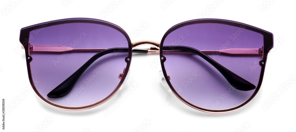 Stylish sunglasses on white background