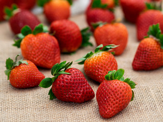 Close-up of strawberries on table