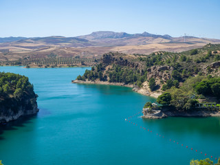 Wall Mural - Gaitanejo reservoir and dam near the Royal El Chorro Royal Trail. Spain