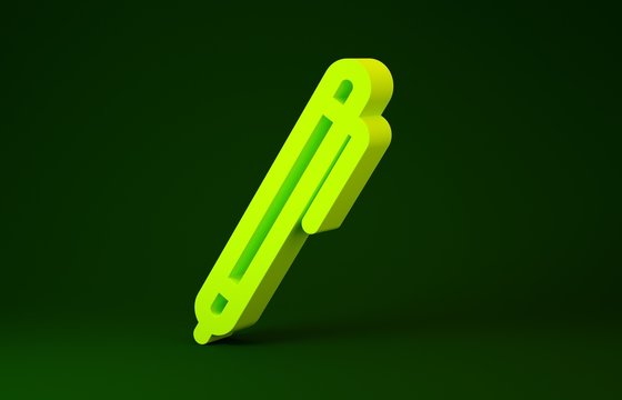Yellow Pen line icon isolated on green background. Minimalism concept. 3d illustration 3D render