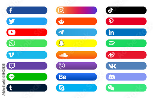 Facebook Twitter Instagram Youtube Reddit Telegram Snapchat Pinterest Tiktok Behance Vk Skype Viber Icloud Weibo Discord Spotify Label Vector Banner Stock ベクター Adobe Stock