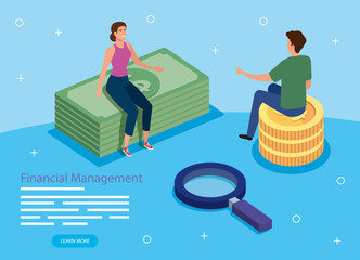 Canvas Print - financial management with couple and icons vector illustration design