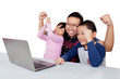 © Creativa Images - Asian man cheering with his kids at some contents