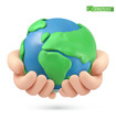 © Natis - Planet earth in hands icon. 3d vector object. Handmade plasticine art illustration