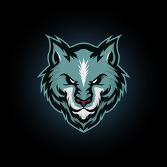 vector illustration, blue wolf head mascot logo icon, suitable for e sports logo or t shirt illustration and badge