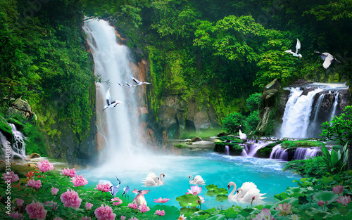 Wallpaper 3d Natural Waterfall View Buy This Stock Photo And