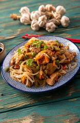 Wall Mural - Chinese noodles with vegetables and chicken