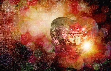 Poster - Heart shape Love symbol with Heart Shaped Disco Ball