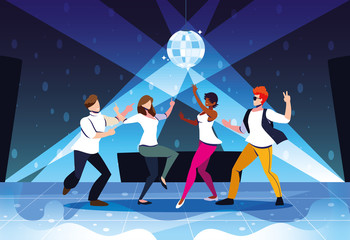 Poster - group of people dancing in nightclub, party, dancing club, music and nightlife