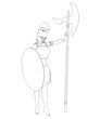 © vadim_fl - warrior woman character, 3D illustration, sketch, outline