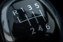 Car Gear Shift Lever, Manual Gearbox In The Car Macro Black, Manual Transmission